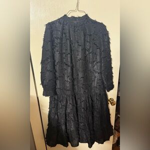 Dainty Jewells feathered Black Long Sleeve Dress